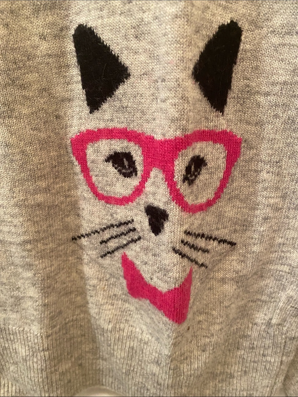 J. Crew Gray Crewneck Sweater with Pink Cat Motif - Picture 2 of 3